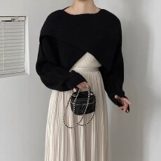 批发韩国东大门2025设计感交叉短款克莱因蓝针织<b class='q'>毛衣</b>披肩斗篷