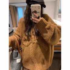 批发蝴蝶结<b class='q'>毛衣</b>女秋冬加厚上衣宽松慵懒风高级感中长款圆领套头针织衫