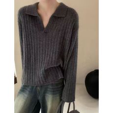 批发法式POLO领<b class='q'>毛衣</b>秋冬新款宽松<b class='q'>毛衣</b>复古翻领针织长袖上衣打底针织