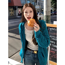 批发慵懒风麻花拉链毛衣<b class='q'>开衫外套</b>女秋冬复古设计感宽松羊毛针织衫上衣