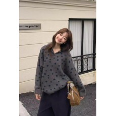 批发慵懒风连帽毛衣女秋冬宽松韩系新款宽松套头针织衫时尚设计感上衣