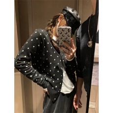 批发波点<b class='q'>针织</b><b class='q'>开衫</b>女春季2024新款叠穿设计感百搭显瘦长袖上衣