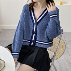 批发现 秋季毛衣女外穿新款v领长袖针织<b class='q'>开衫外套</b>宽松显瘦短款上衣潮