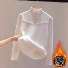 批发2025年秋冬新款一体绒毛衣女半高领加绒针织<b class='q'>打底衫</b>内搭保暖上衣厚