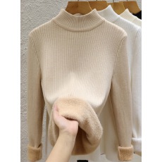 批发半高领毛衣女士加厚加绒<b class='q'>打底衫</b>2025秋冬季新款内搭一体绒保暖上衣