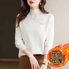 批发一体绒红色毛衣女冬季加厚加绒<b class='q'>打底衫</b>2025新款秋冬内搭半高领上衣