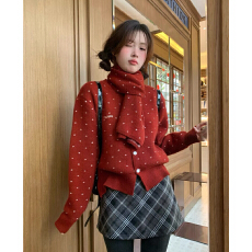 批发可爱围巾毛衣<b class='q'>开衫</b>冬季星星圆领<b class='q'>针织</b>衫外套