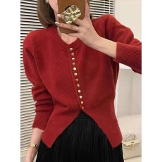 批发法式复古修身收腰设计感洋气<b class='q'>针织</b>衫女2025秋冬新款温柔风毛衣外套