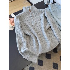 批发麻花刺绣拉链毛衣女秋冬外穿软糯高级感立领<b class='q'>针织</b>衫慵懒风宽松上衣