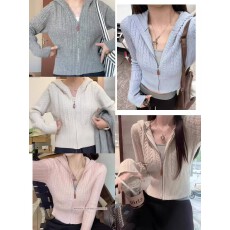 批发现 韩系麻花软糯连帽毛衣外套女秋季拉链<b class='q'>针织</b><b class='q'>开衫</b>修身短款上衣