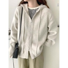 批发绵羊绒 宽松连帽拉链毛衣女秋冬温柔软糯慵懒风<b class='q'>针织</b><b class='q'>开衫</b>上衣外套