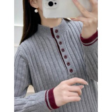 批发假两件半高领纽扣毛衣女秋冬2025新款宽松外穿洋气针织上衣<b class='q'>打底衫</b>