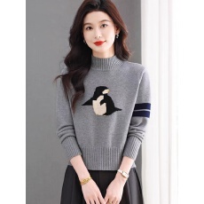 批发半高领羊毛衫女秋冬时尚卡通刺绣针织<b class='q'>打底衫</b>宽松显瘦毛衣潮