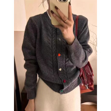 批发2025秋季新款韩版圆领单时尚麻花<b class='q'>针织</b><b class='q'>开衫</b>女宽松百搭毛衣外套上衣