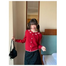 批发韩系蝴蝶结长袖<b class='q'>针织</b><b class='q'>开衫</b>女秋冬2025新款甜美毛衣外套