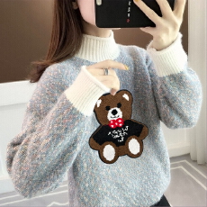 批发水貂绒毛衣宽松半高领2025年秋冬新款加绒百搭套头学生针织<b class='q'>打底衫</b>