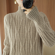 批发半高领羊绒<b class='q'>打底衫</b>2025秋冬新款女士麻花毛衣宽松圆领显瘦套头针织