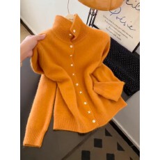 批发韩系软糯橘色立领<b class='q'>针织</b><b class='q'>开衫</b>女秋季高级感百搭减龄今年新款长袖上衣