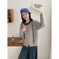 批发韩系复古菱格提花<b class='q'>针织</b><b class='q'>开衫</b>女2025秋冬新款学院风圆领单排扣毛衣潮