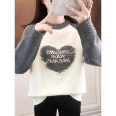 批发复古高品质毛衣女秋冬2025新款宽松圆领打底衫撞色<b class='q'>针织</b>衫洋气上衣