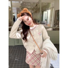 批发韩系刺绣小花毛衣外套秋季宽松慵懒风针织开衫上衣早秋软糯穿搭