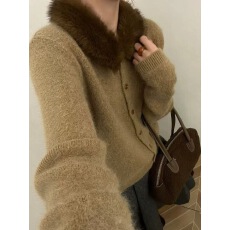 批发韩系设计感可拆卸毛领针织衫外套宽松慵懒风软糯<b class='q'>毛衣</b>外套上衣女