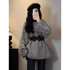 批发韩系慵懒风蝴蝶结收腰针织<b class='q'>毛衣</b>女秋冬季新款气质时尚上衣配腰带