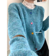 批发THE LIMON柠檬绿茶韩系宽松显瘦温柔软糯彩扣开衫休闲<b class='q'>毛衣</b>女秋冬