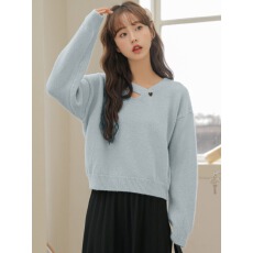 批发原宿chic港风V领爱心斜扣<b class='q'>毛衣</b>女秋季新款小清新气质减龄针织上衣