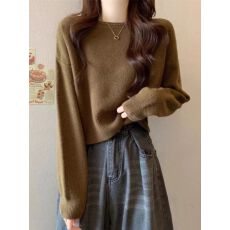 批发软糯短款套头<b class='q'>毛衣</b>女春秋洋气复古慵懒风针织打底衫小个子内搭上衣