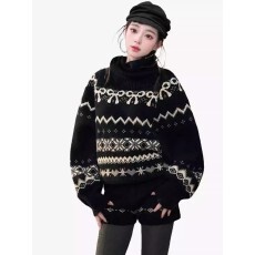 批发美式复古费尔岛高领毛衣<b class='q'>外套</b>针织上衣女短裤套装加厚