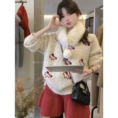 批发氛围感減龄软糯提花小马套头<b class='q'>毛衣</b>女装冬款可拆卸毛领百搭休闲上衣