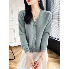 批发春秋装短款针织纯色羊绒V领开衫女韩版百搭毛衣<b class='q'>外套</b>长袖外搭上衣