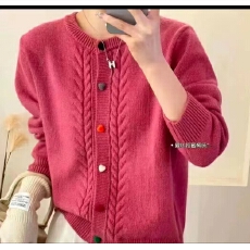 批发韩系减龄彩虹单排扣圆领织<b class='q'>开衫</b>春秋新款慵懒风小众彩色毛