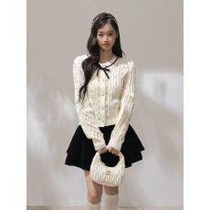 批发“钻影流光”烫钻蝴蝶结韩系百搭修身毛衣<b class='q'>针织</b><b class='q'>开衫</b>