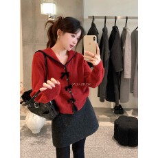 批发复古海军领蝴蝶结装饰显瘦针织开衫单排扣长袖休闲保暖毛衣<b class='q'>女</b>冬季