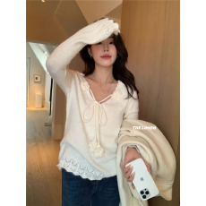 批发韩国东大门春季新款韩系法式立体温柔花朵修身显瘦针织衫上衣毛衣