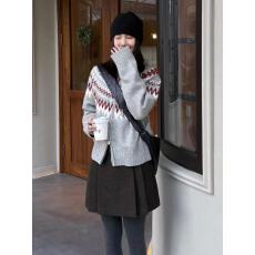 批发2026新款灰色拉链小个子费尔岛毛衣<b class='q'>女</b>秋冬加厚高级感针织开衫<b class='q'>外套</b>