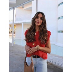 批发速卖通 外贸针织上衣背心马甲宽松无袖法式别致高级感薄款春季<b class='q'>女</b>