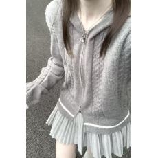 批发韩系灰色设计感麻花套头毛衣针织衫上衣秋冬<b class='q'>女</b>宽松慵懒纯色高级感