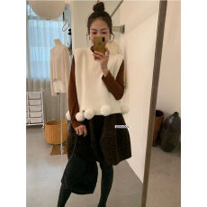 批发温柔风叠穿毛边圆领马甲<b class='q'>女</b>韩系外搭坎肩针织背心上衣