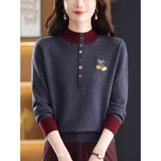 批发高级感绣花外穿毛衣<b class='q'>女</b>秋冬半高领拼色羊毛衫内搭针织打底衫