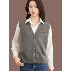 批发现 学院风V领针织马甲<b class='q'>女</b>春季开衫叠穿宽松显瘦无袖毛衣背心上衣