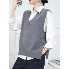 批发现 春夏新款V领马甲<b class='q'>女</b>套头毛衣无袖针织衫宽松背心叠穿外搭马夹
