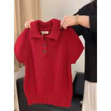 批发2026早春新款韩代款粗针polo领短袖毛衣<b class='q'>女</b>早春疊穿针织衫