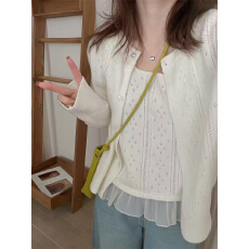 批发蕾丝拼接气质淑女针织两件套女2026春季新款时尚甜美针织<b class='q'>开衫</b>潮