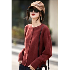 批发老钱风圆领针织开衫女春季宽松百搭短款纽扣<b class='q'>毛衣外套</b>长袖时尚上衣