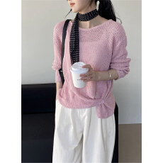 批发新款小众设计感镂空长袖针织衫外贸韩版宽松时尚洋气百搭减龄上衣