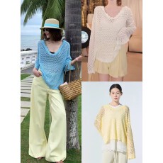 批发26夏新款温柔花边 镂空连帽休闲度假松弛感薄款针织衫 罩衫