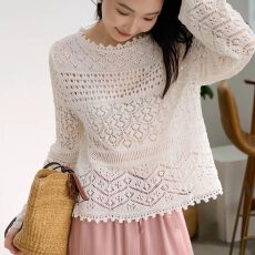批发韩版钩花镂空<b class='q'>针织衫</b>女2026春夏新款罩衫长袖宽松慵懒圆领上衣罩衫